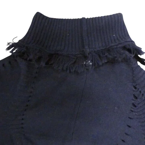 HIGH Womens S Navy Blue Wool Turtleneck Short Sweater Long Sleeve Lightweight - Picture 7 of 16